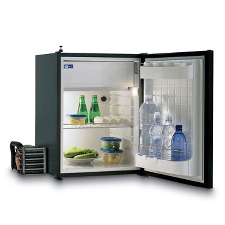 Vitrifrigo C75l mid sized compressor fridge with door open. For use in caravan, motorhomes and boats