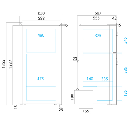  DP2600i vitrifrigo fridge dimensions